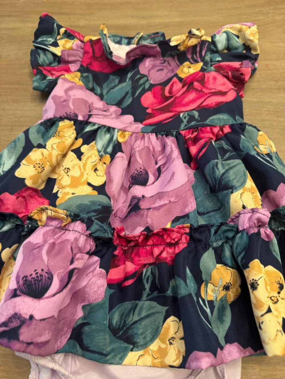 Janie and Jack Navy Bold Floral Tiered Dress & Bloomer Set 6-12M